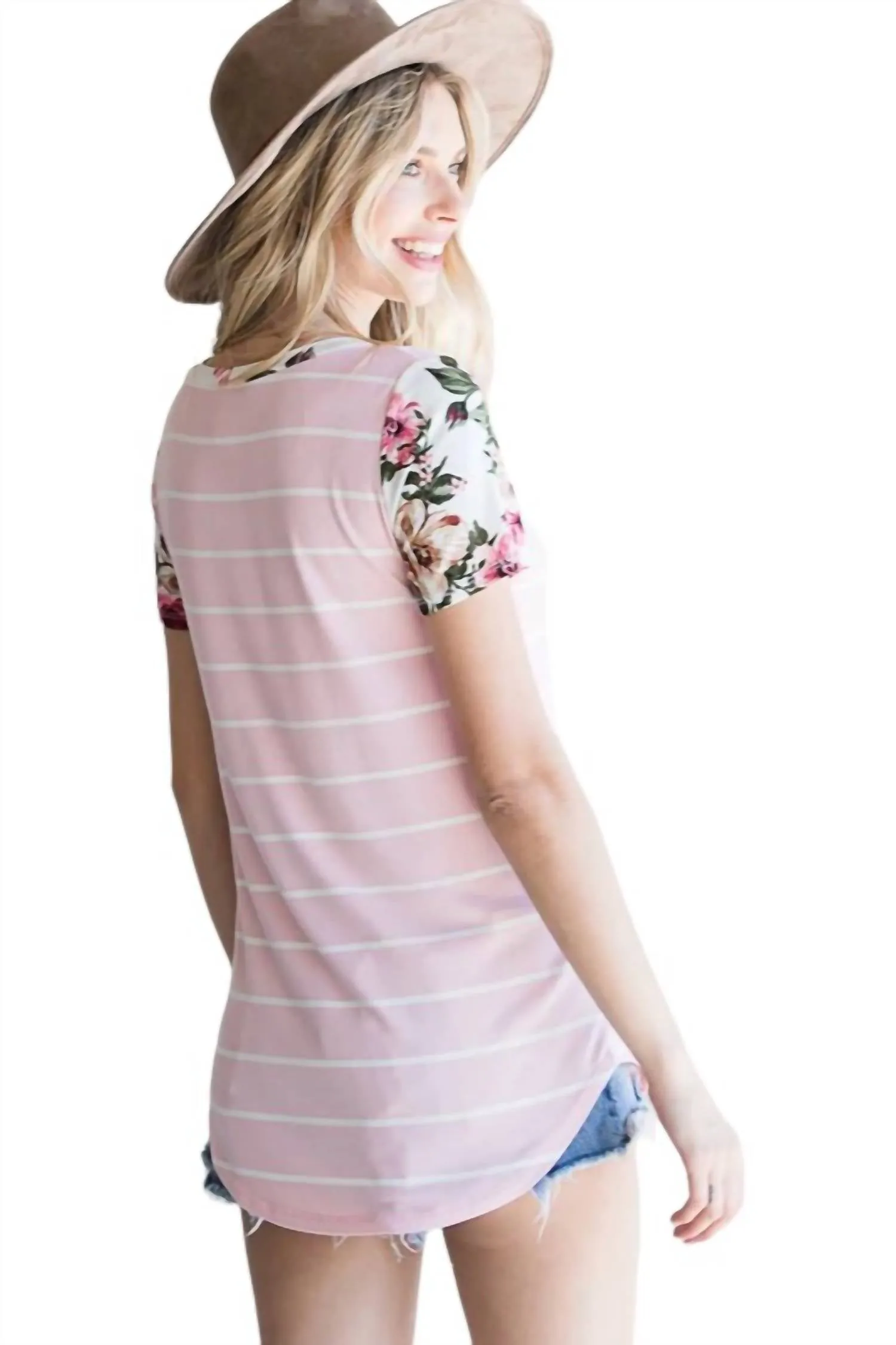 7Th Ray - Floral Stripe Pocket Tee