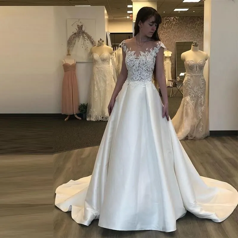 A-line Wedding Dresses with Sheer Scoop Neck