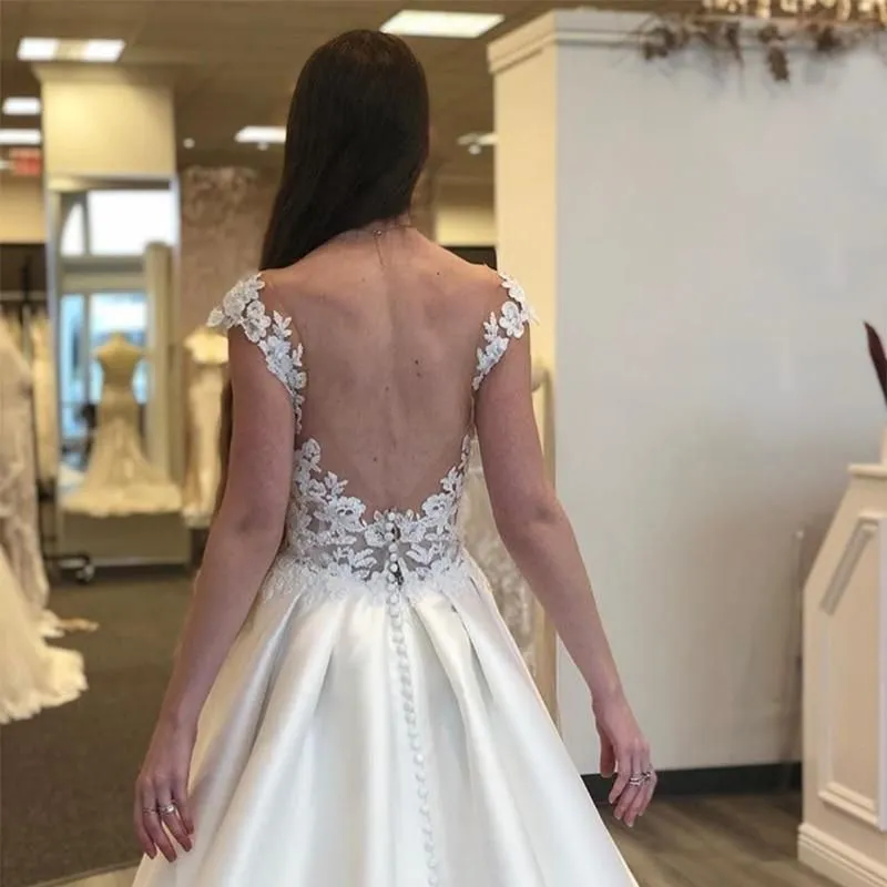 A-line Wedding Dresses with Sheer Scoop Neck