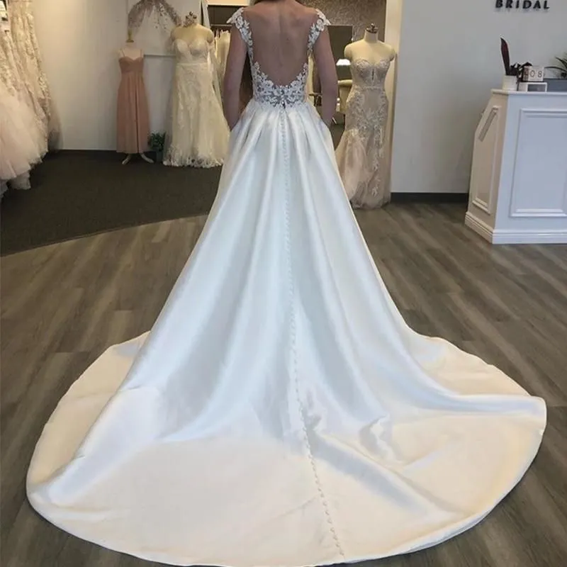 A-line Wedding Dresses with Sheer Scoop Neck