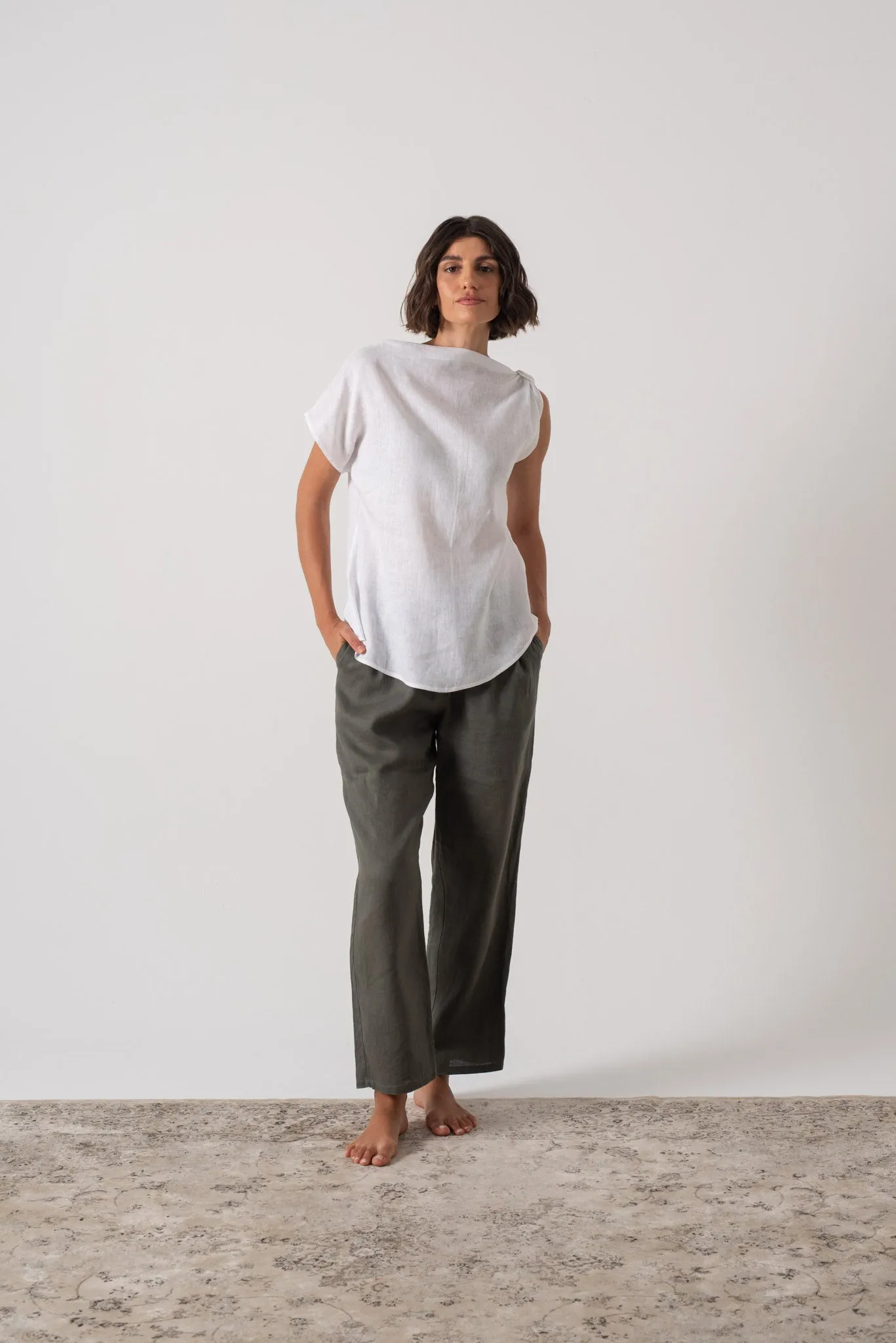 Asymmetrical Linen Knot Top White