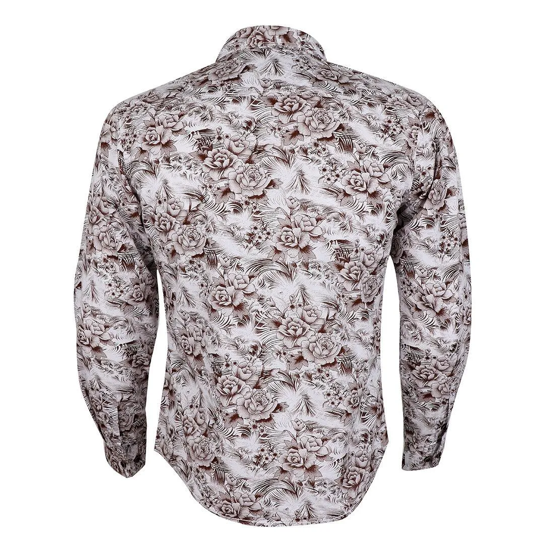Bajieli New York City Quality Finest Floral Long Sleeve Shirt- Brown