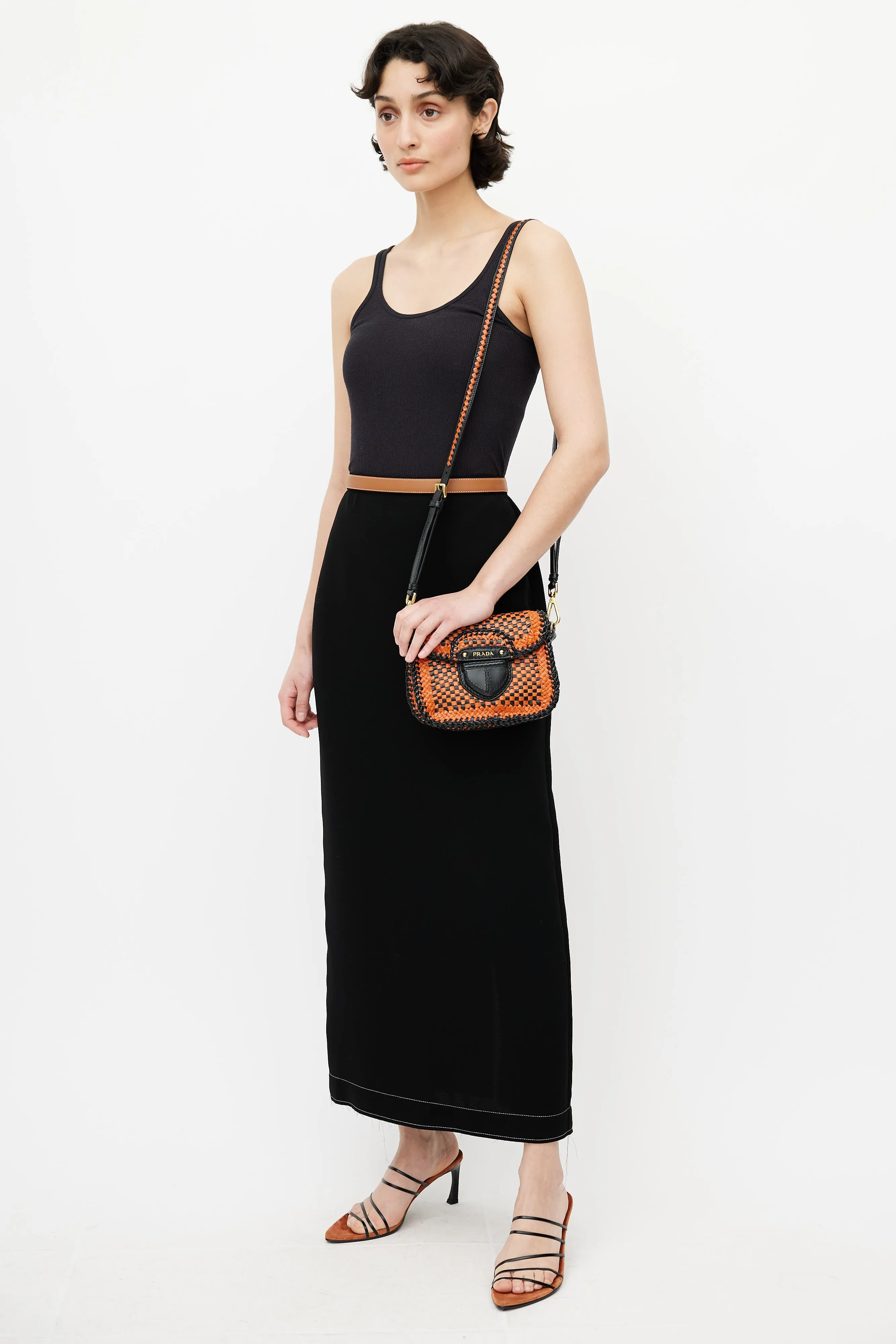 Black & Orange Madras Woven Shoulder Bag