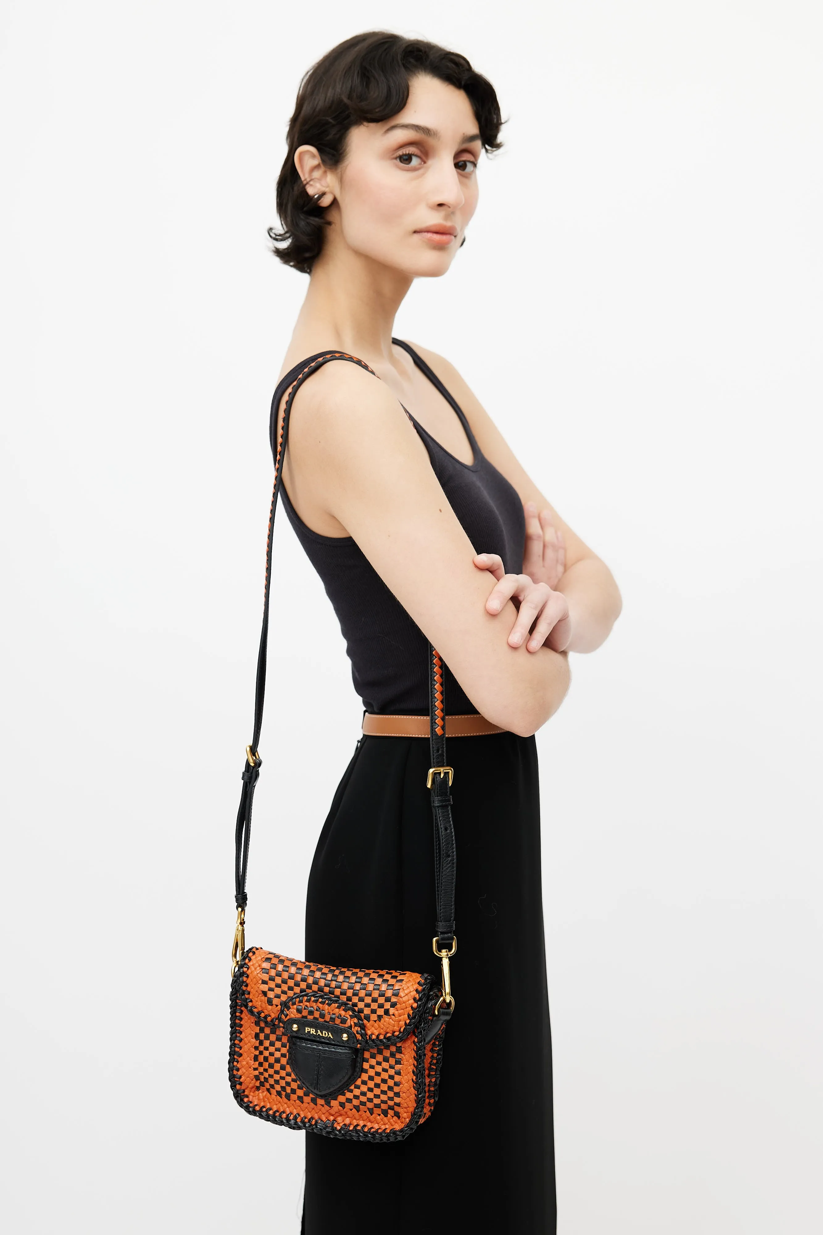 Black & Orange Madras Woven Shoulder Bag