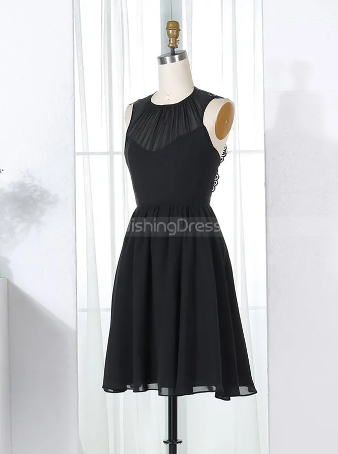 Black Bridesmaid Dresses,Short Bridesmaid Dress,Chiffon Bridesmaid Dress,BD00267