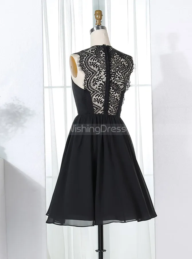 Black Bridesmaid Dresses,Short Bridesmaid Dress,Chiffon Bridesmaid Dress,BD00267