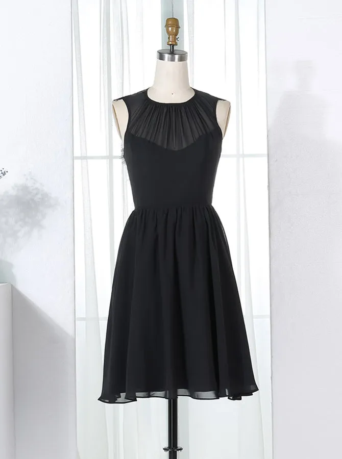 Black Bridesmaid Dresses,Short Bridesmaid Dress,Chiffon Bridesmaid Dress,BD00267