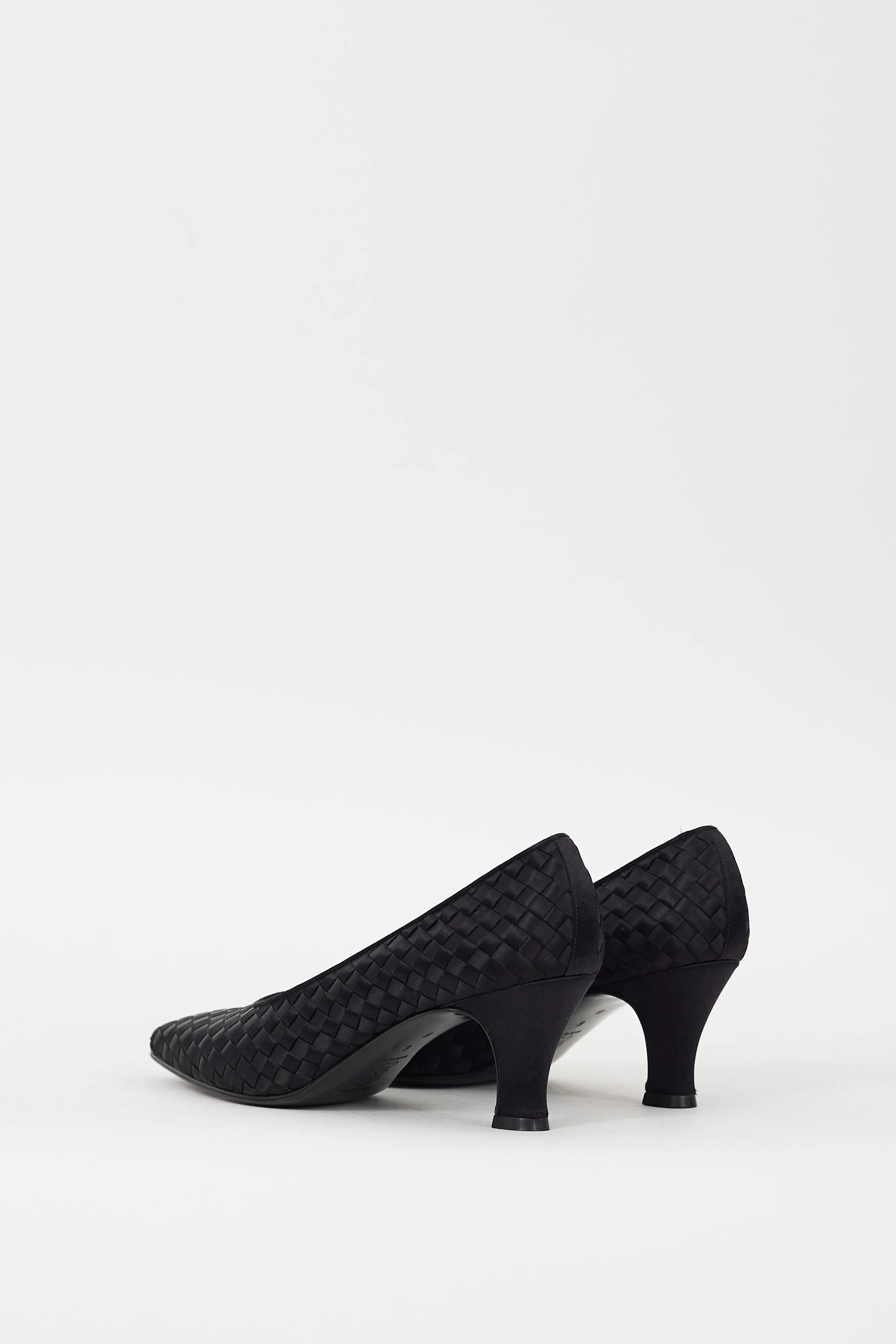 Black Satin Intrecciato Pump