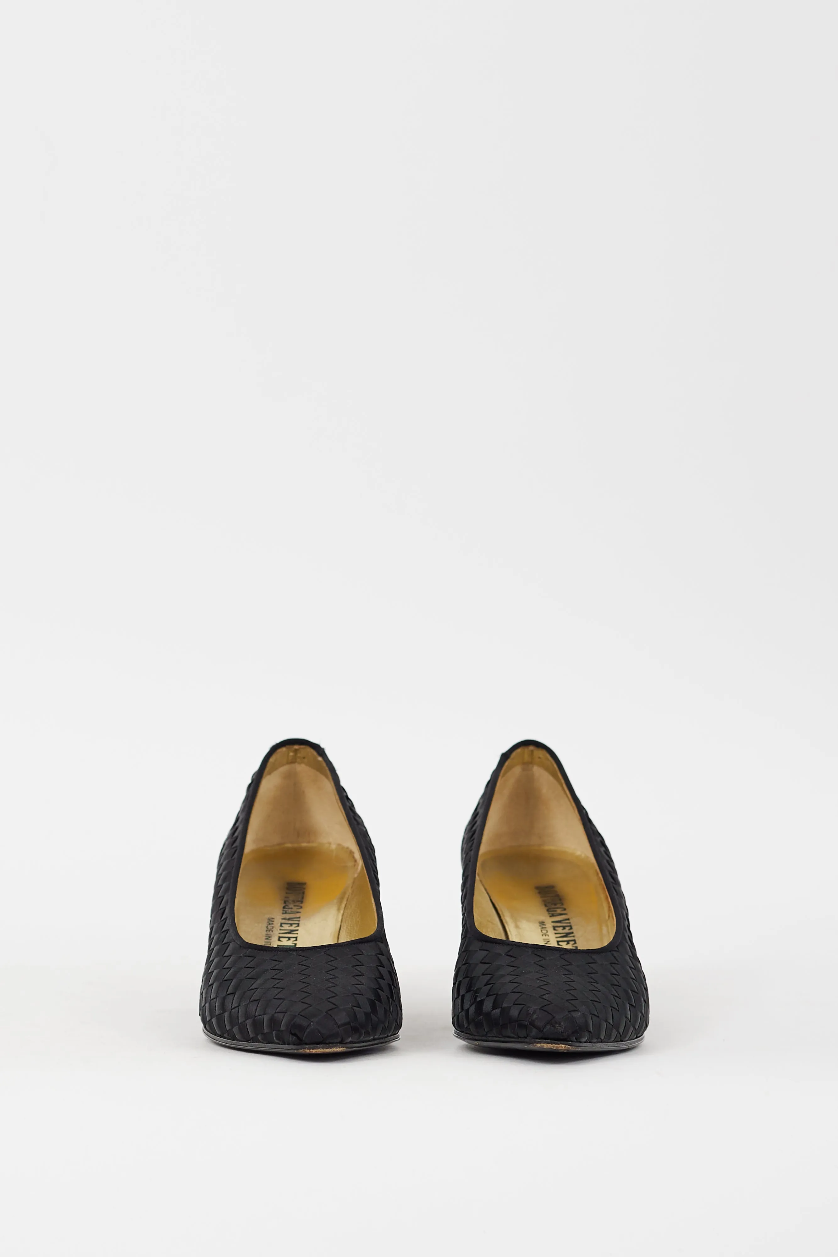 Black Satin Intrecciato Pump