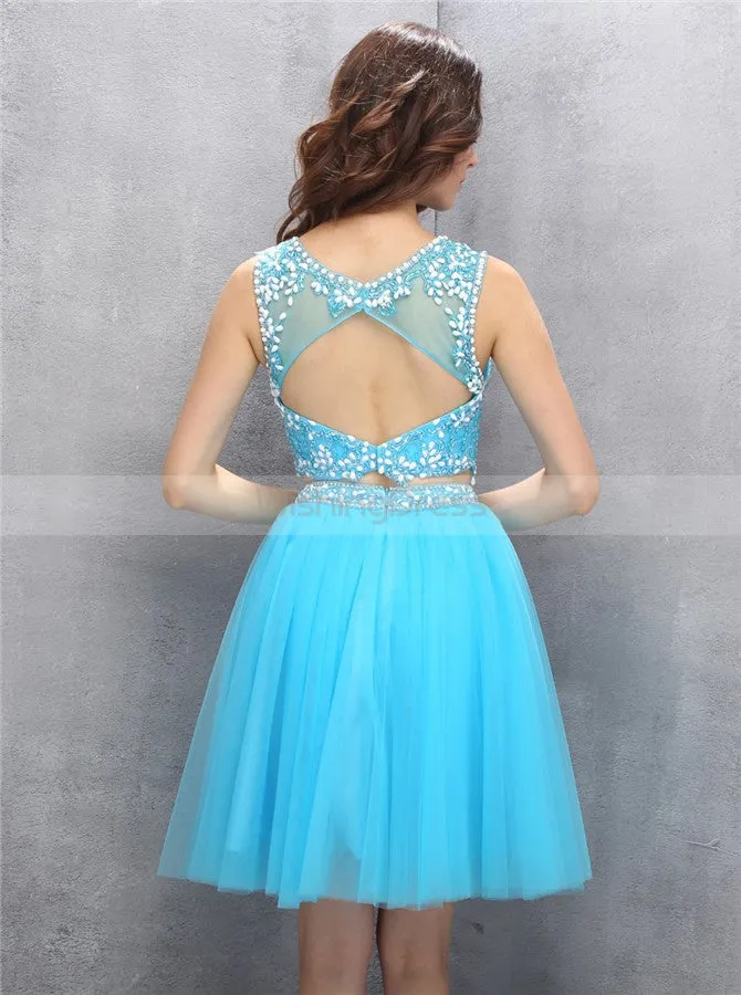 Blue Homecoming Dresses,Two Piece Homecoming Dress,Tulle Homecoming Dress,HC00119