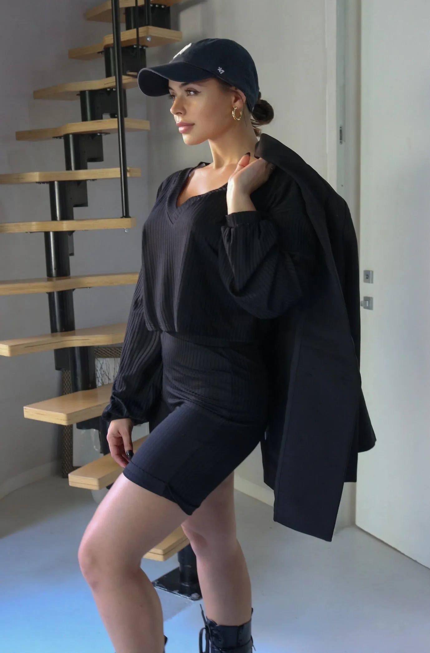 'Boston' Biker Short Set in Black
