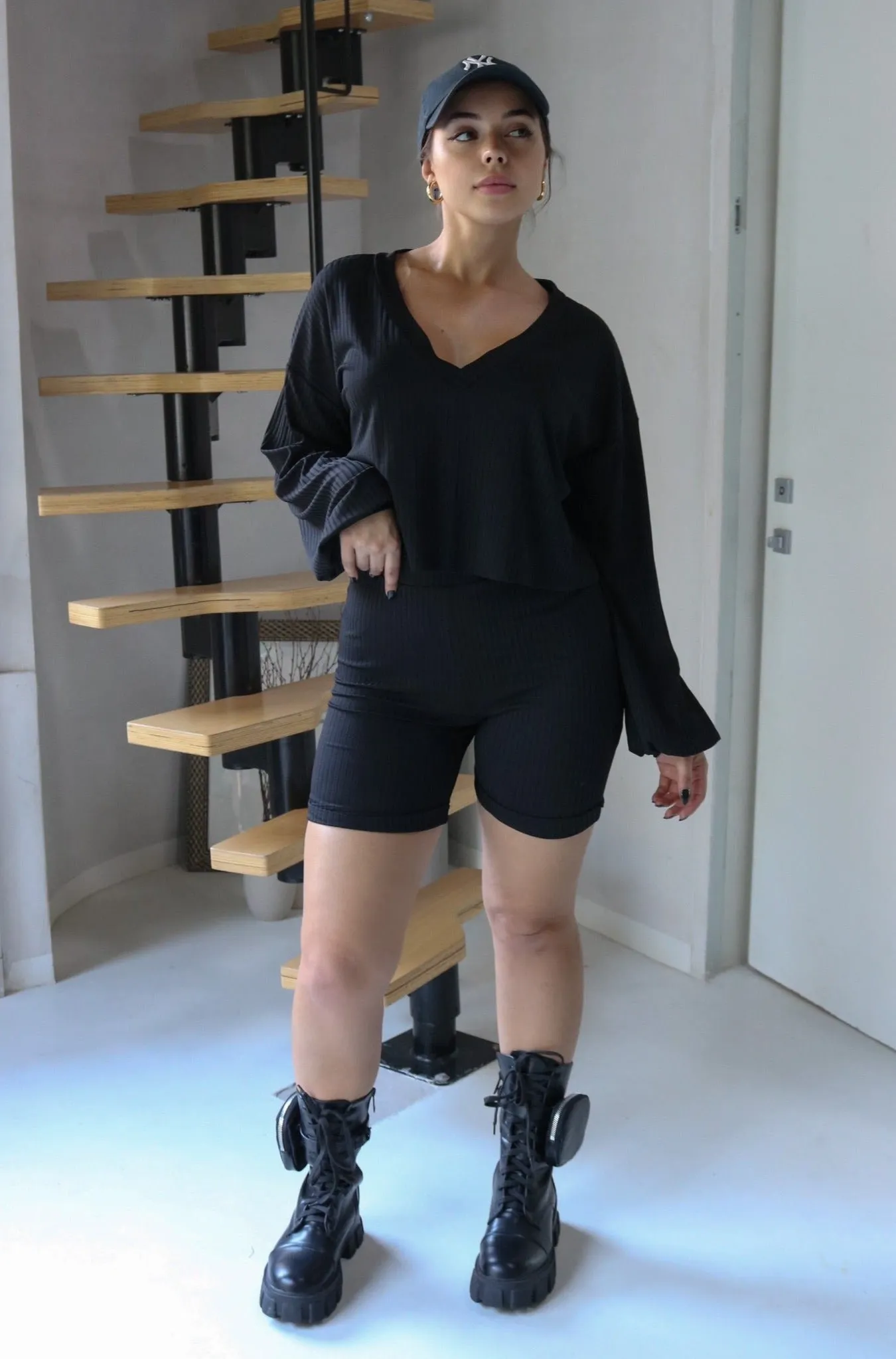 'Boston' Biker Short Set in Black