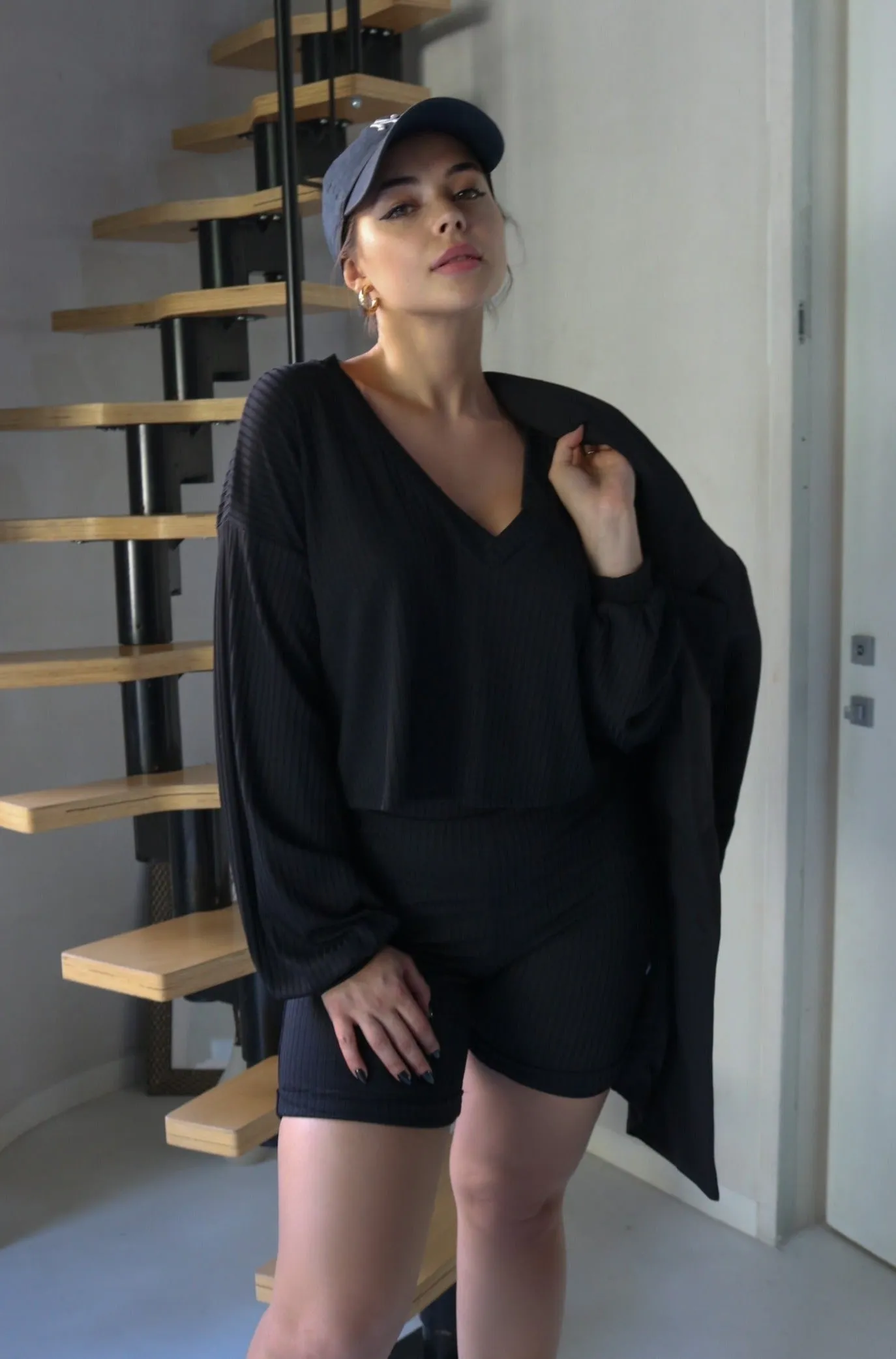'Boston' Biker Short Set in Black