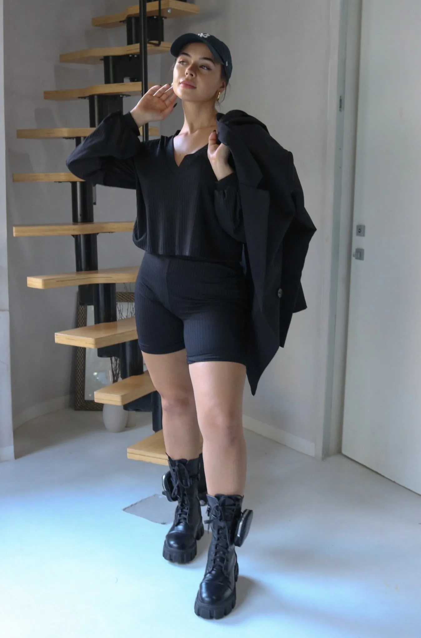 'Boston' Biker Short Set in Black