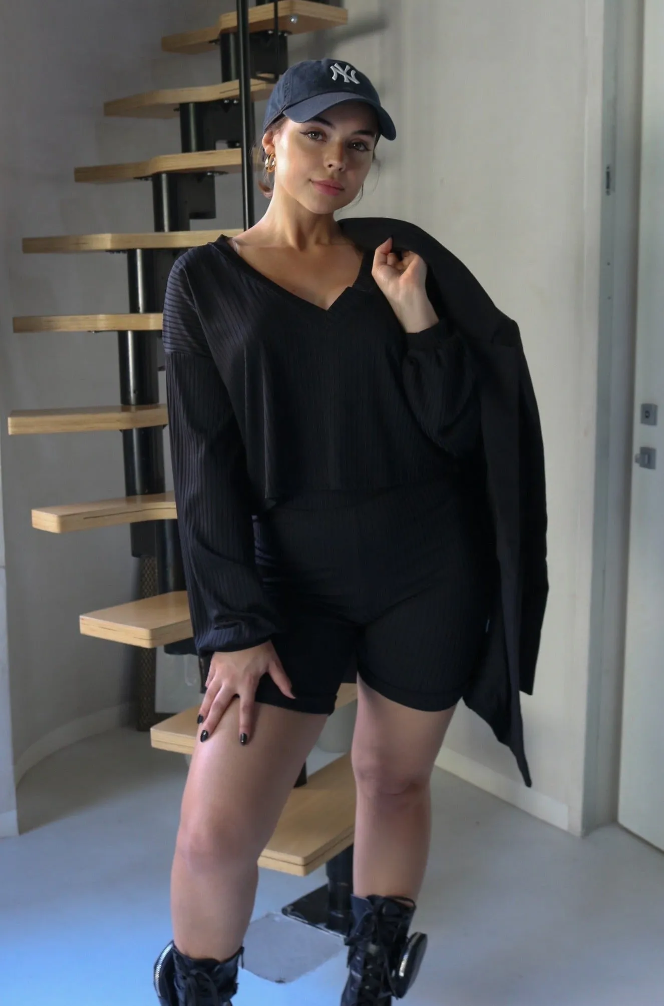 'Boston' Biker Short Set in Black