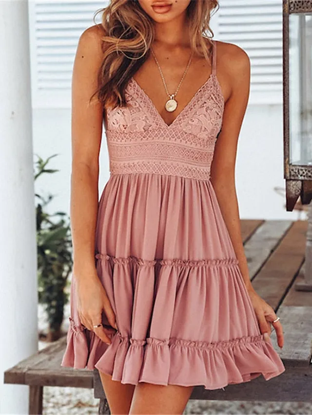 Casual Dress Bridal Shower Dress Strap Dress Mini Dress Black White Yellow Sleeveless Pure Color Ruched Summer Spring Fall Deep V Vacation Birthday Vacation Summer Dress Slim  S M L XL for Women