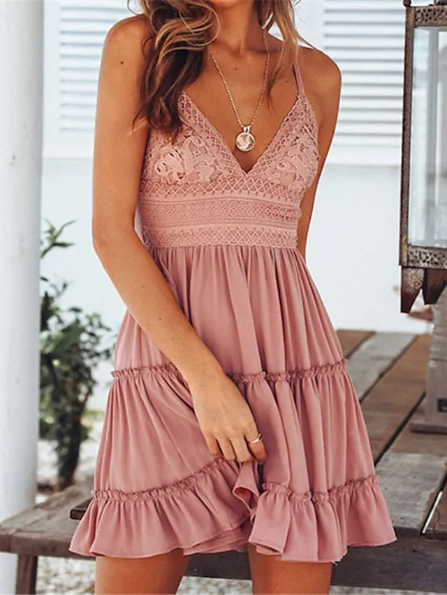 Casual Dress Bridal Shower Dress Strap Dress Mini Dress Black White Yellow Sleeveless Pure Color Ruched Summer Spring Fall Deep V Vacation Birthday Vacation Summer Dress Slim  S M L XL for Women