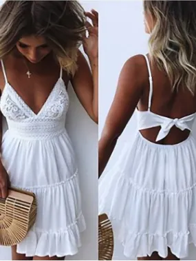 Casual Dress Bridal Shower Dress Strap Dress Mini Dress Black White Yellow Sleeveless Pure Color Ruched Summer Spring Fall Deep V Vacation Birthday Vacation Summer Dress Slim  S M L XL for Women