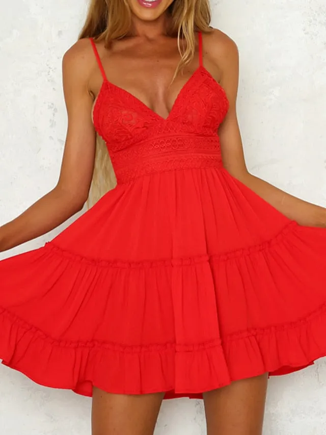 Casual Dress Bridal Shower Dress Strap Dress Mini Dress Black White Yellow Sleeveless Pure Color Ruched Summer Spring Fall Deep V Vacation Birthday Vacation Summer Dress Slim  S M L XL for Women