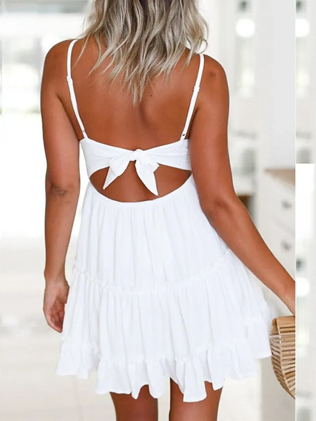 Casual Dress Bridal Shower Dress Strap Dress Mini Dress Black White Yellow Sleeveless Pure Color Ruched Summer Spring Fall Deep V Vacation Birthday Vacation Summer Dress Slim  S M L XL for Women