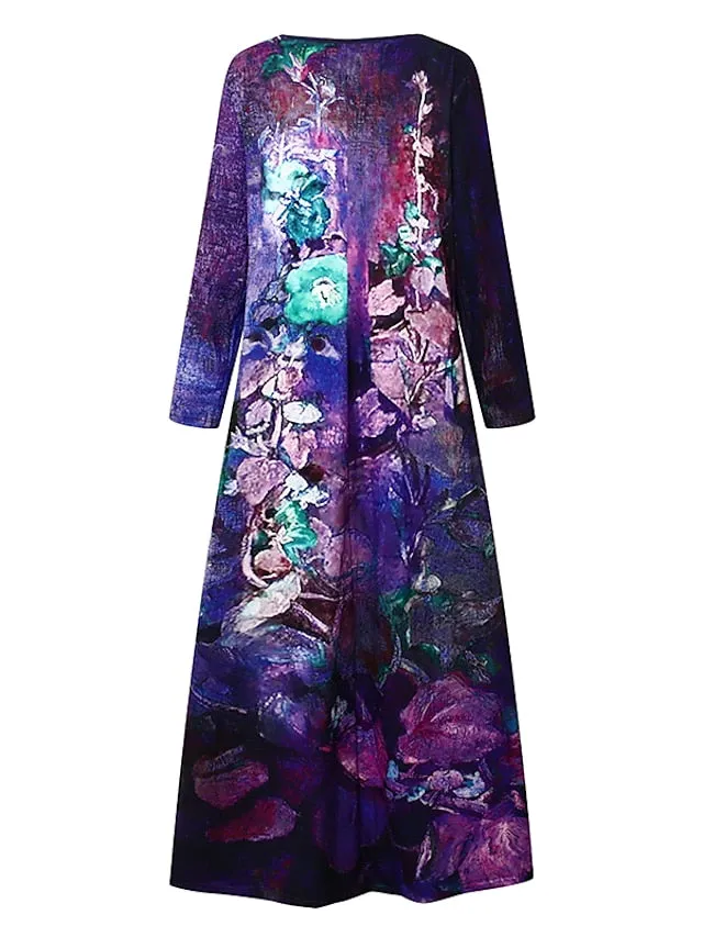 Casual Dress Ethnic Dress Long Dress Maxi Dress Green 3/4 Length Sleeve Floral Print Summer Spring Fall V Neck Classic Vacation  S M L XL XXL 3XL 4XL for Women