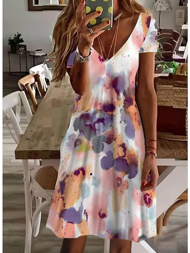 Casual Dress Floral Dress Midi Dress White Short Sleeve Floral Print Spring Summer V Neck Basic Daily Weekend Summer Dress  S M L XL XXL 3XL for Women