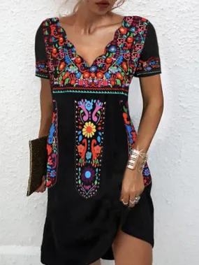 Casual Dress Floral Dress Mini Dress Black Short Sleeve Print Print Spring Summer V Neck Basic Weekend Summer Dress Spring Dress  S M L XL 2XL 3XL for Women