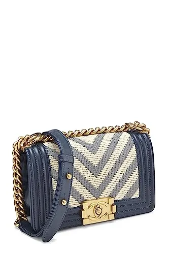 Chanel,  Blue Woven Chevron Boy Bag Small, Blue