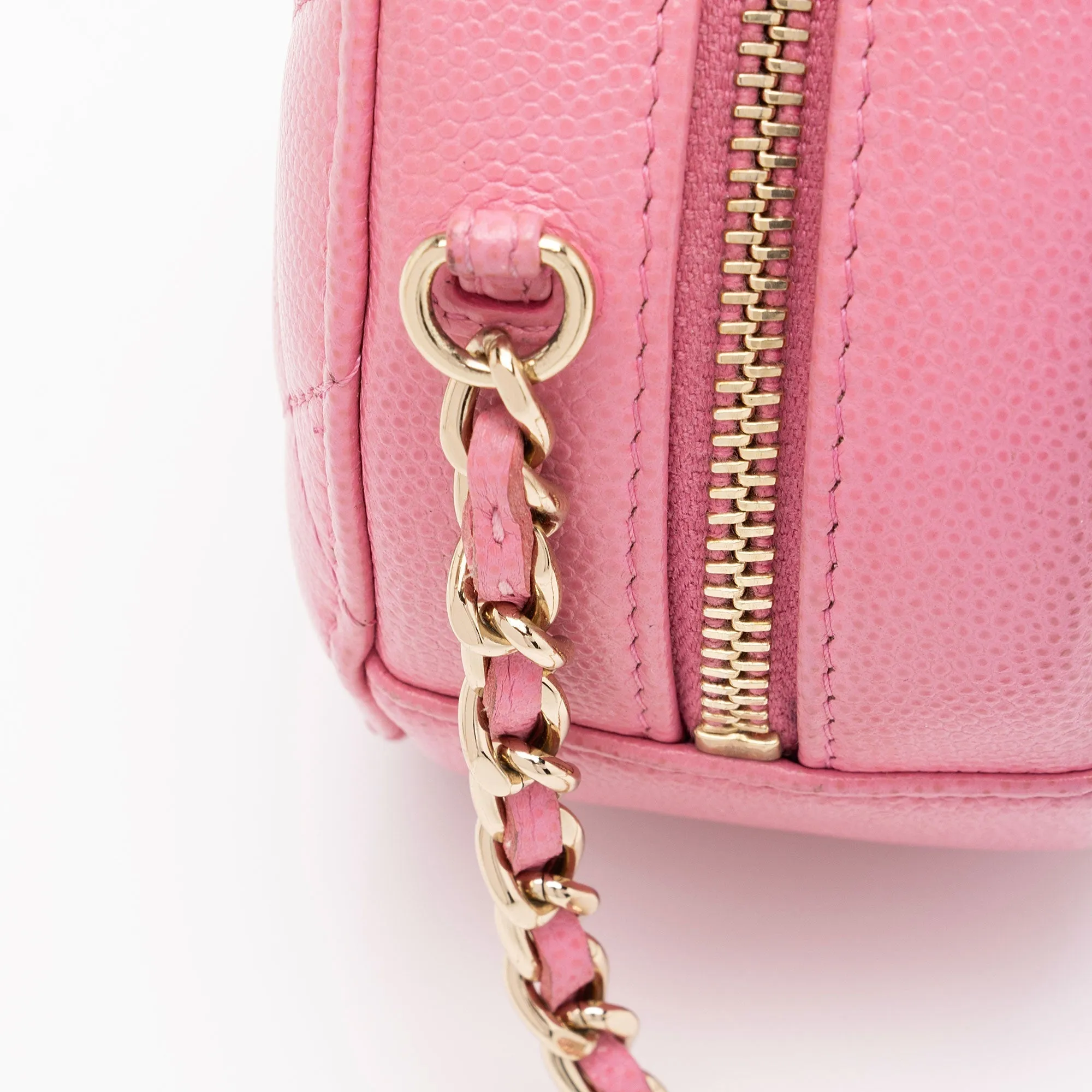 Chanel Caviar Leather Crystal CC Round Clutch with Chain (SHF-FU2AgY)