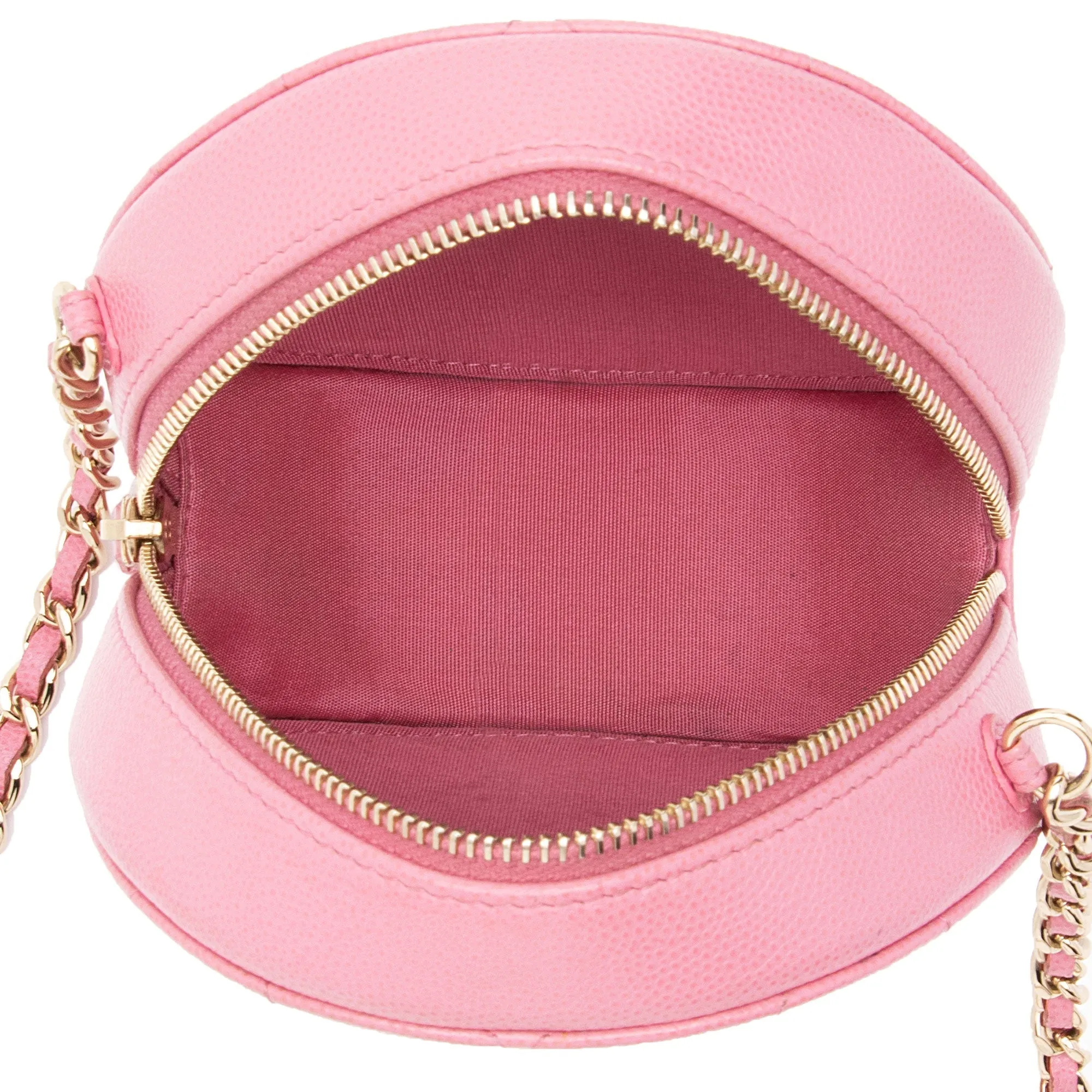 Chanel Caviar Leather Crystal CC Round Clutch with Chain (SHF-FU2AgY)