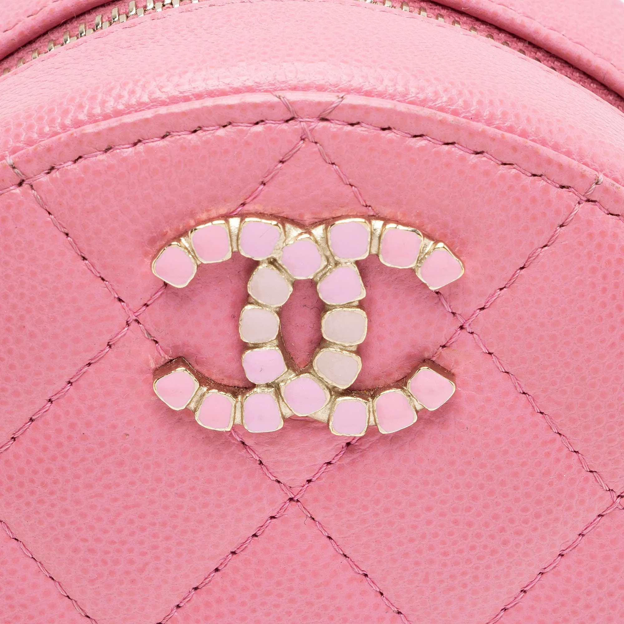 Chanel Caviar Leather Crystal CC Round Clutch with Chain (SHF-FU2AgY)