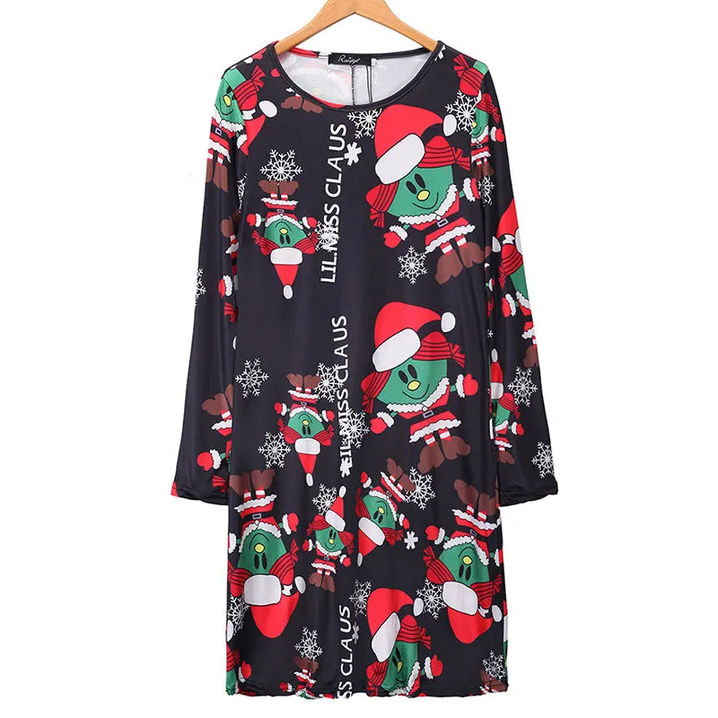 Christmas Plus Size Cartoon Print Short Dress