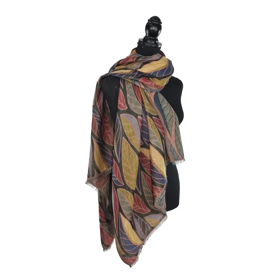 Devorah Woven Leaf Scarf Black Multi by Dupatta