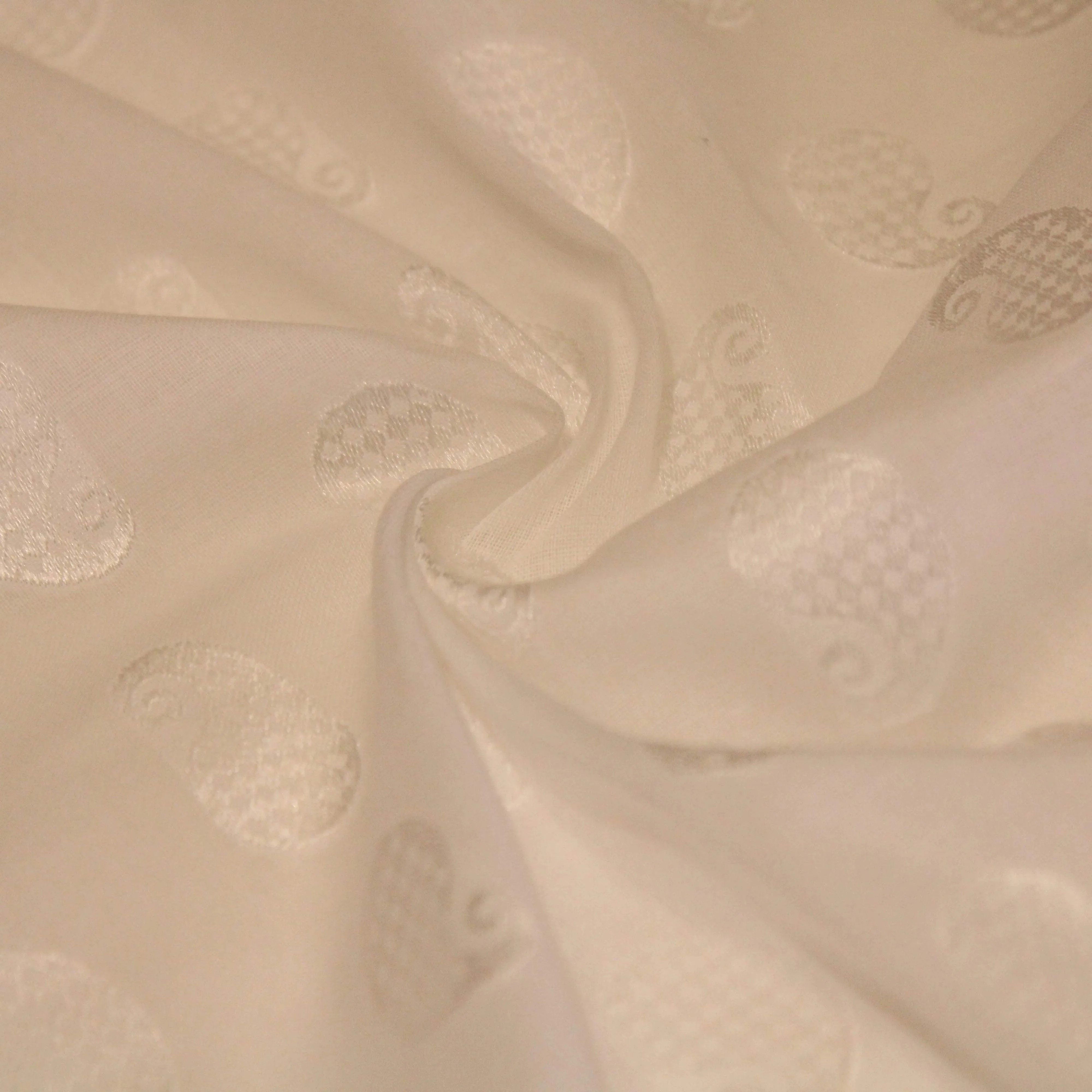 Dream weave - Cotton White Paisley Woven Fabric