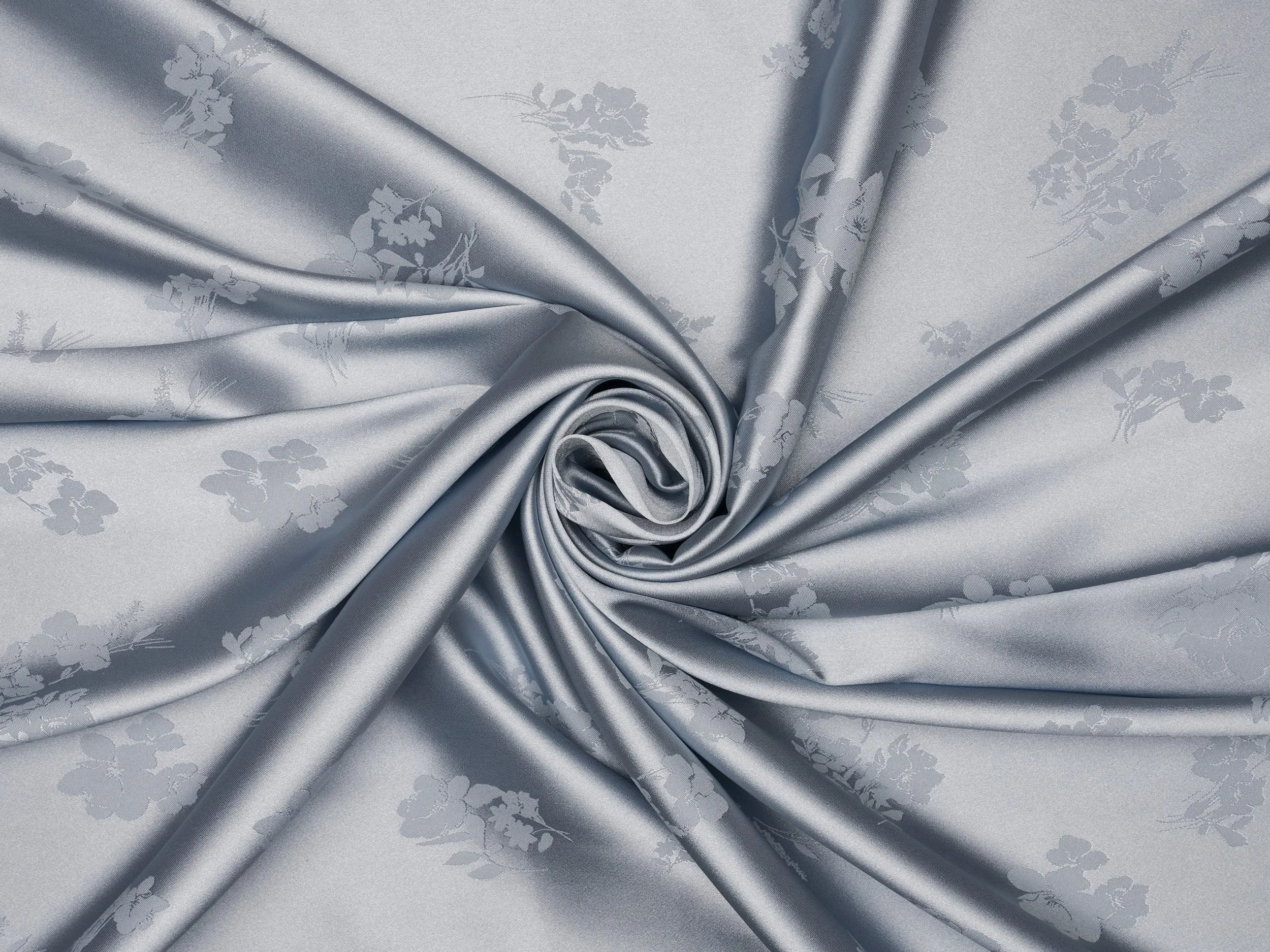 DUSTY BLUE lightweight silky jacquard satin -  fabric by the yard - Floral  jacquard pattern - (Copy)