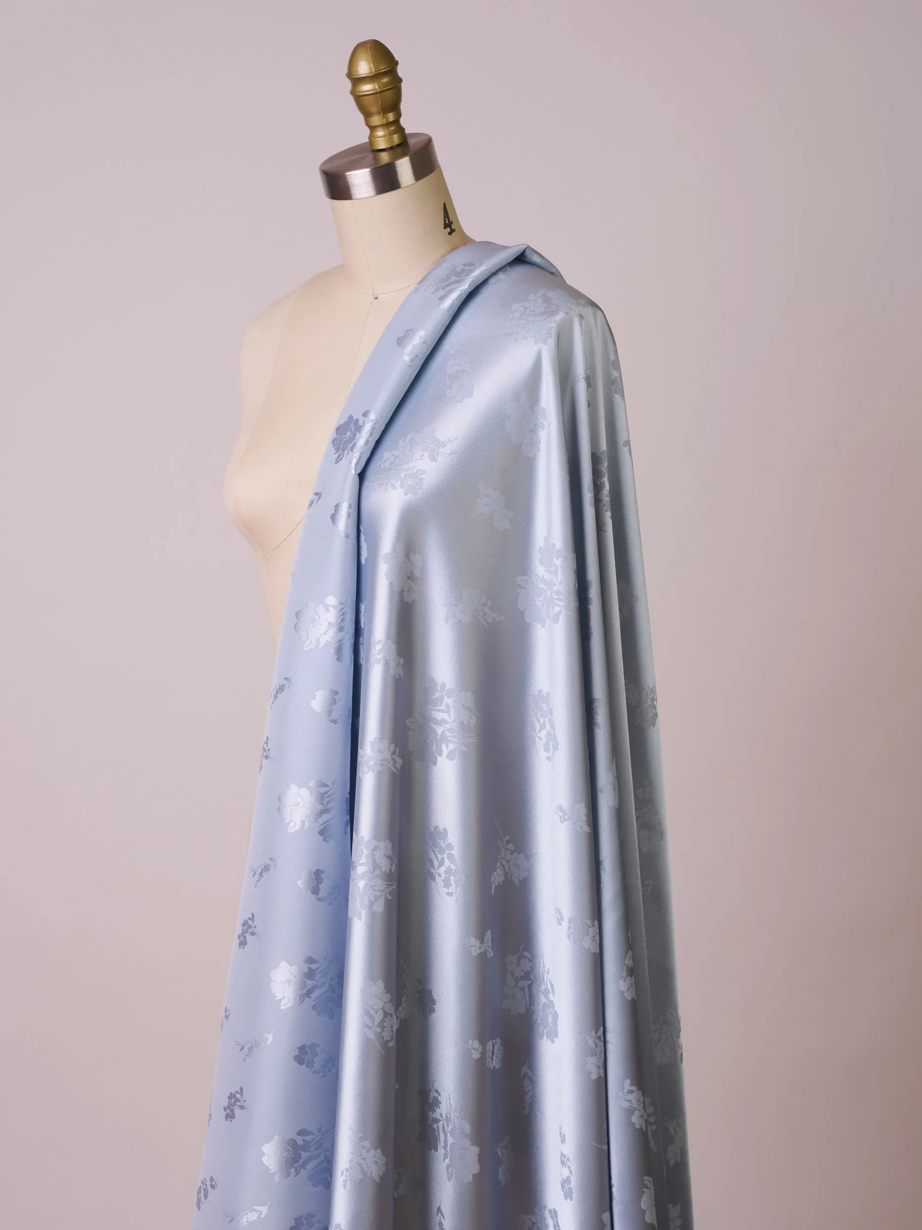 DUSTY BLUE lightweight silky jacquard satin -  fabric by the yard - Floral  jacquard pattern - (Copy)
