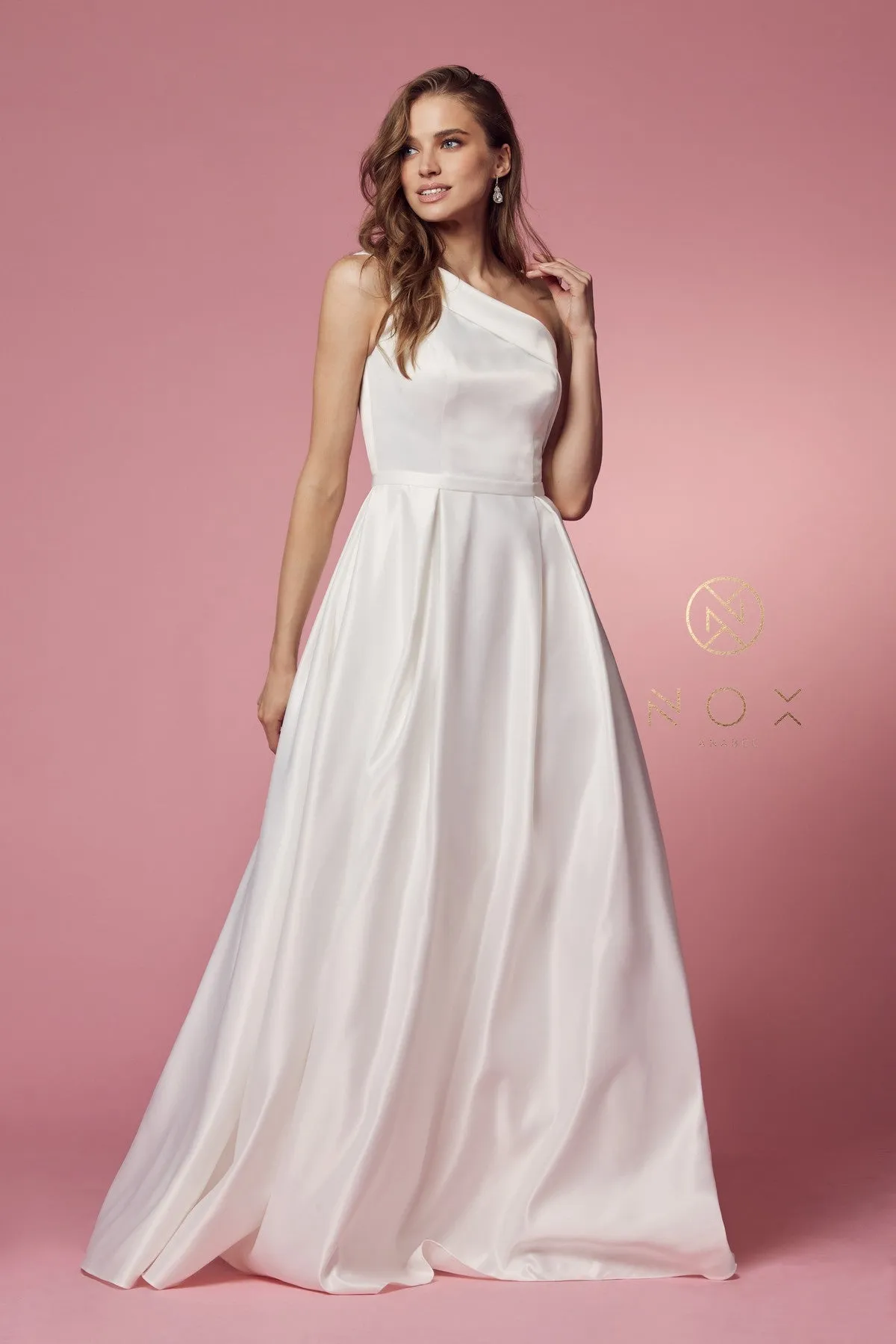 ELEGANT ONE SHOULDER ELEGANT SATIN A-LINE LONG DRESS_E469