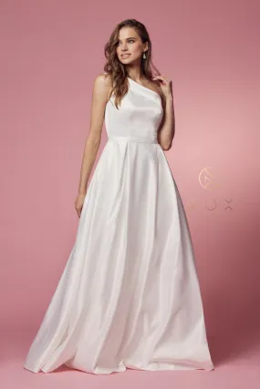 ELEGANT ONE SHOULDER ELEGANT SATIN A-LINE LONG DRESS_E469