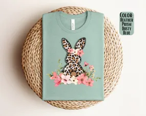 Floral Leopard Easter Bunny T Shirt