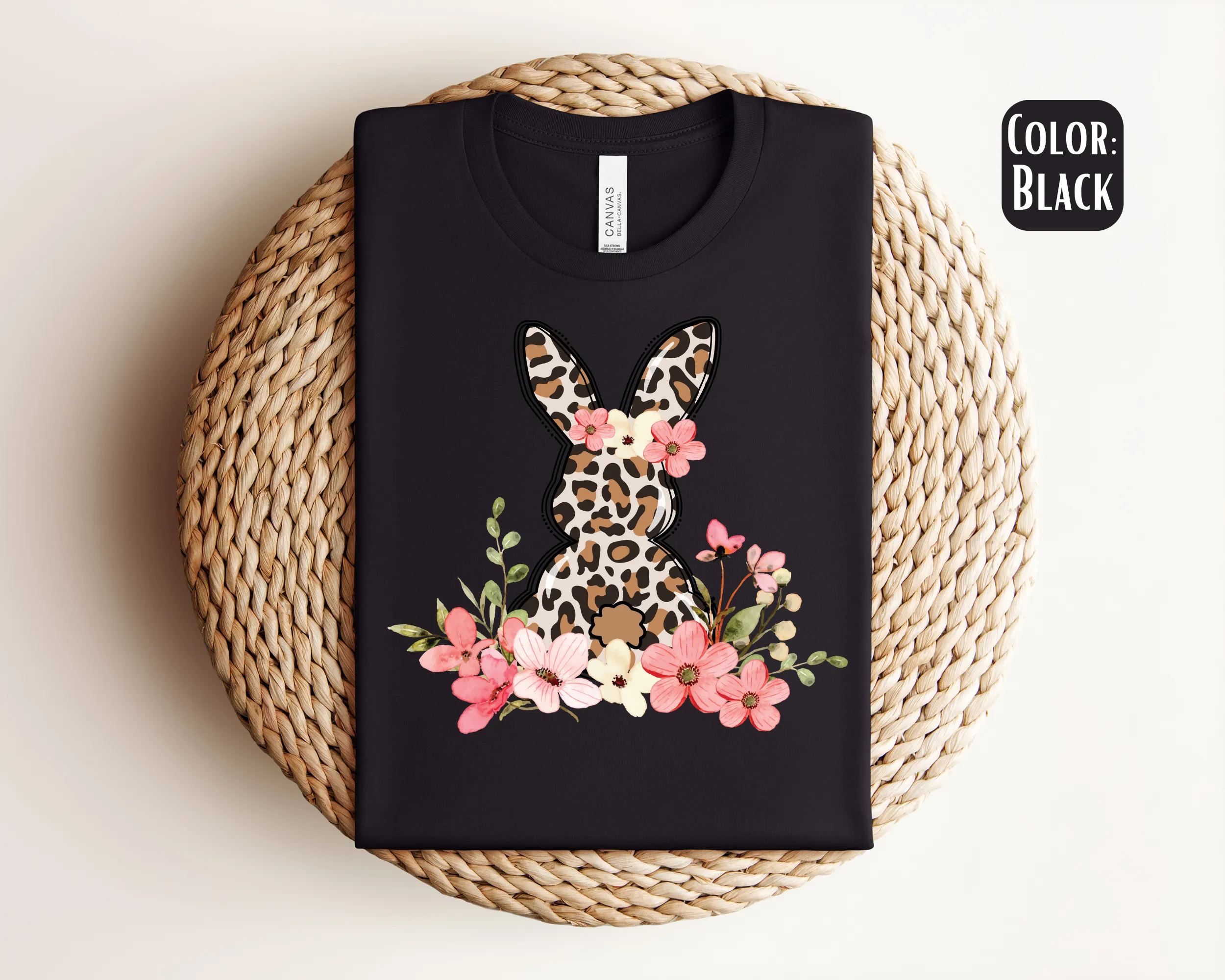 Floral Leopard Easter Bunny T Shirt
