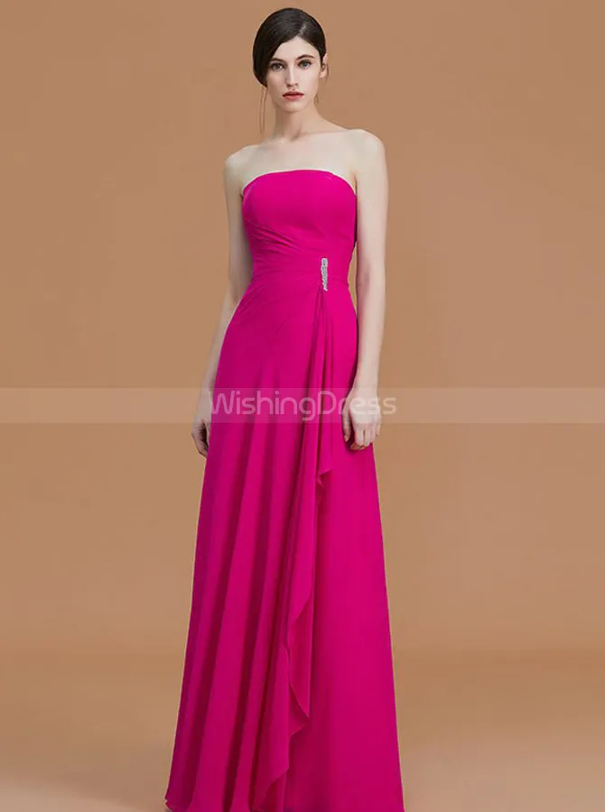 Fuchsia Bridesmaid Dresses,Strapless Bridesmaid Dress,Long Bridesmaid Dress,BD00225