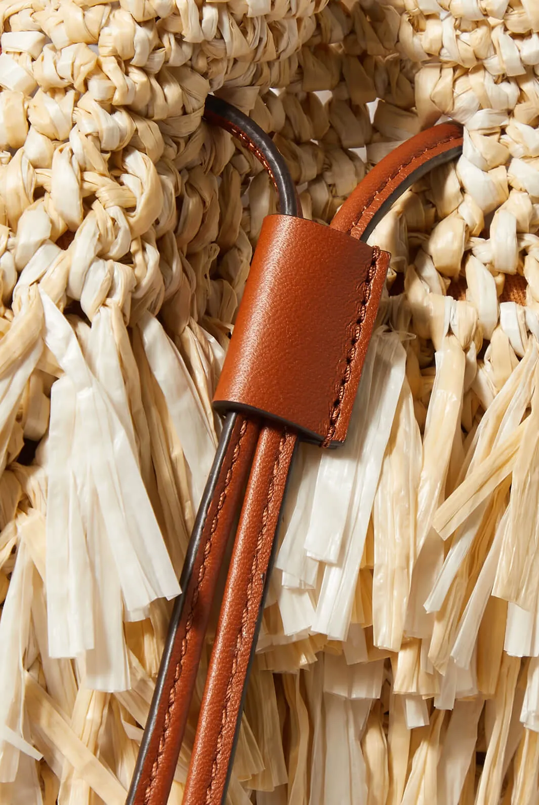 Gigi leather-trimmed fringed raffia bucket bag