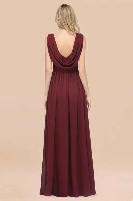 Glamorous Chiffon V-Neck Sleeveless Burgundy Bridesmaid Dress
