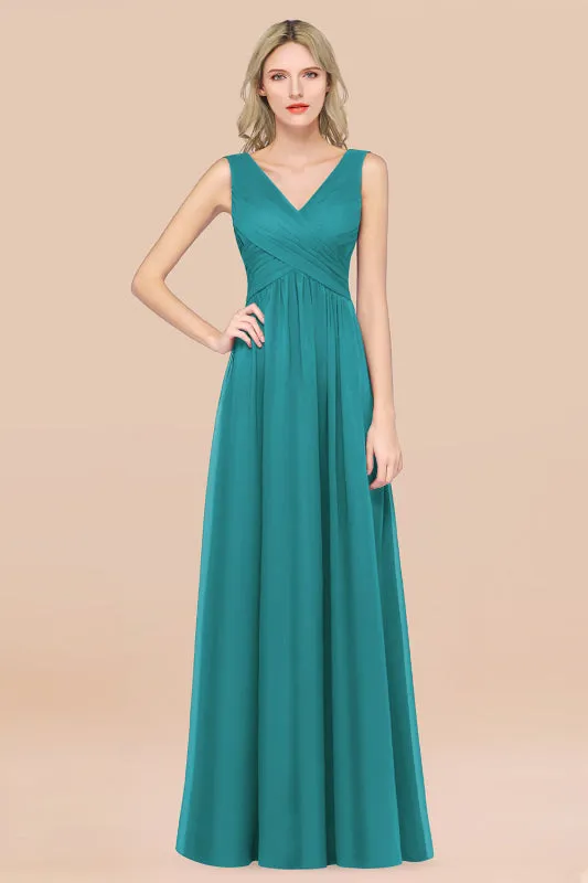 Glamorous Chiffon V-Neck Sleeveless Burgundy Bridesmaid Dress