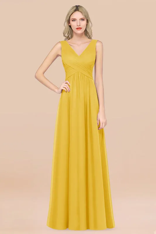 Glamorous Chiffon V-Neck Sleeveless Burgundy Bridesmaid Dress
