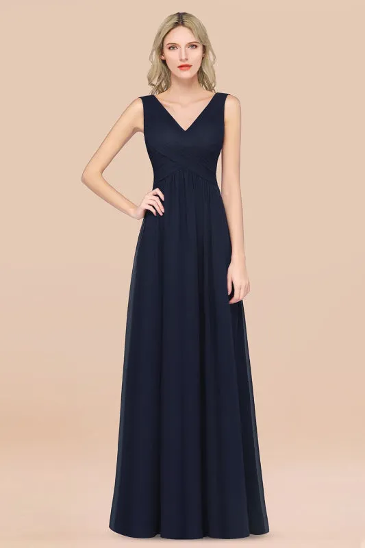 Glamorous Chiffon V-Neck Sleeveless Burgundy Bridesmaid Dress