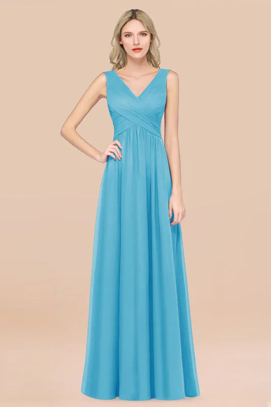 Glamorous Chiffon V-Neck Sleeveless Burgundy Bridesmaid Dress