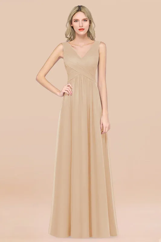Glamorous Chiffon V-Neck Sleeveless Burgundy Bridesmaid Dress