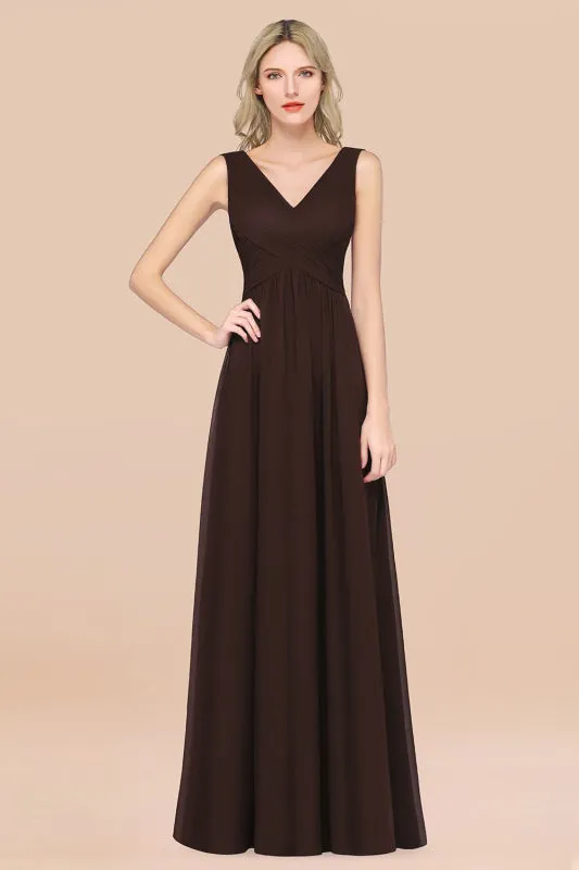 Glamorous Chiffon V-Neck Sleeveless Burgundy Bridesmaid Dress