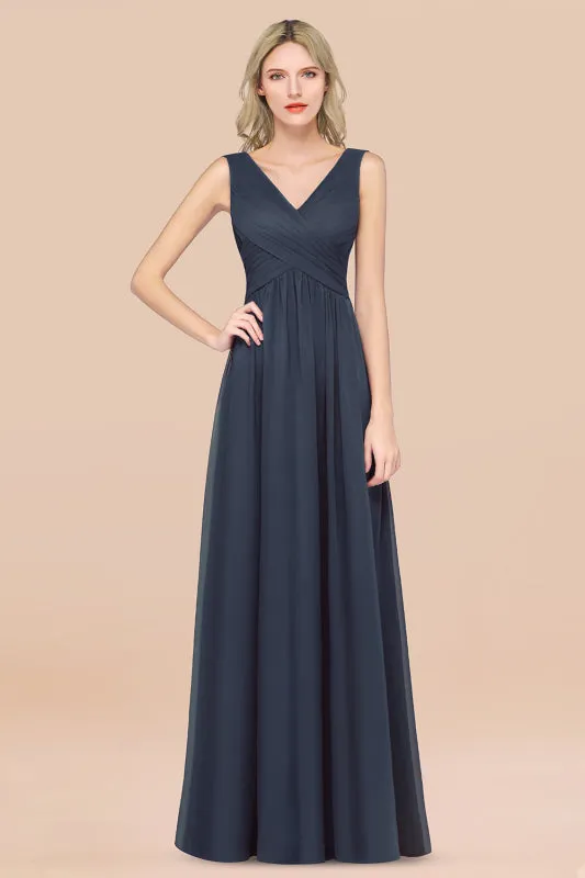 Glamorous Chiffon V-Neck Sleeveless Burgundy Bridesmaid Dress